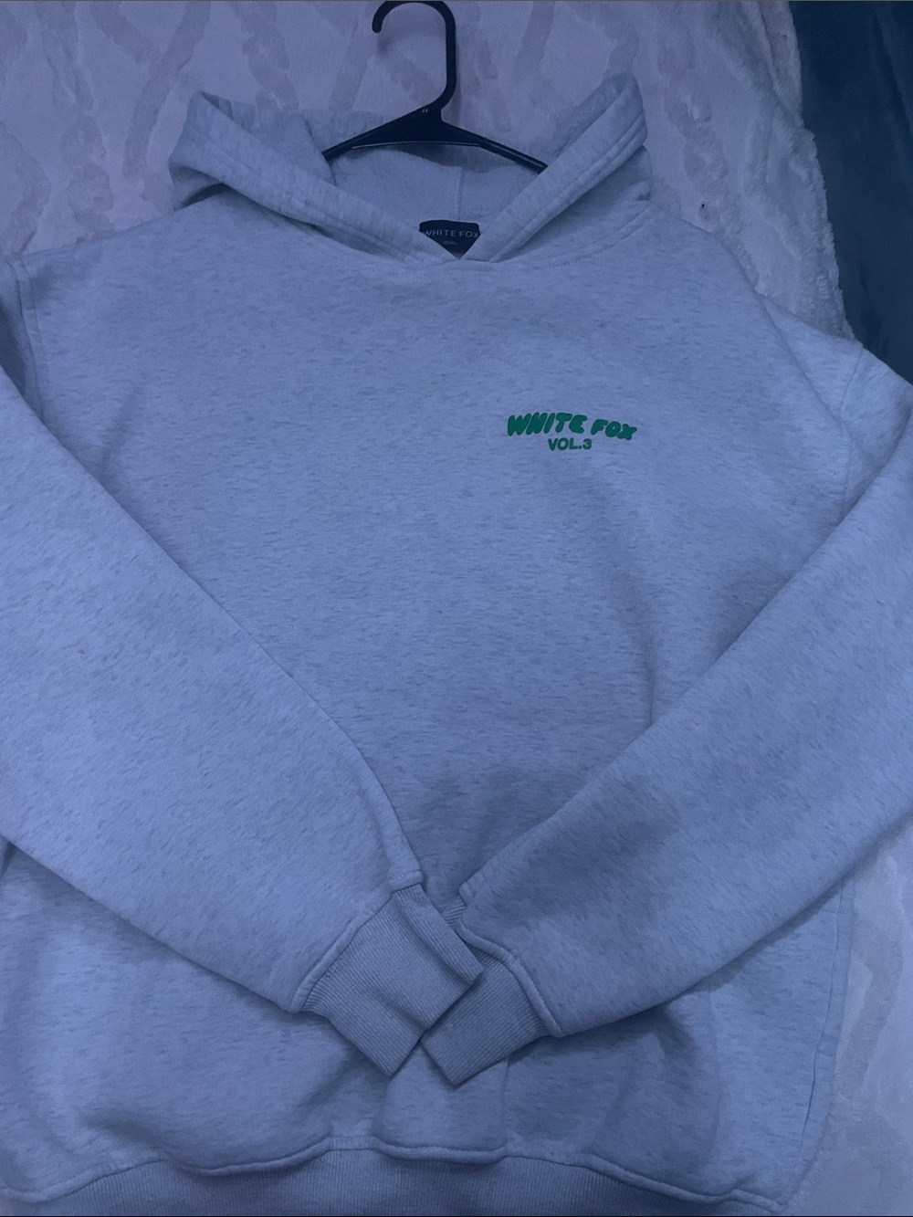 White Fox Boutique Light Gray Crewneck Hoodie with Green Logo
